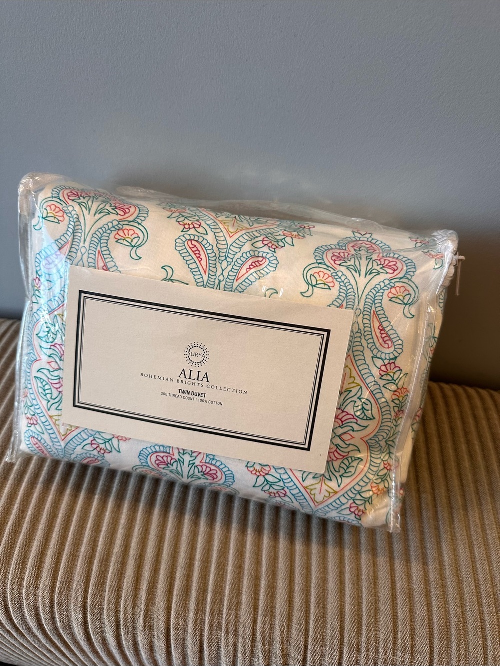 Akalia Bohemian Brights Cotton Duvet Cover - White with Pink & Teal